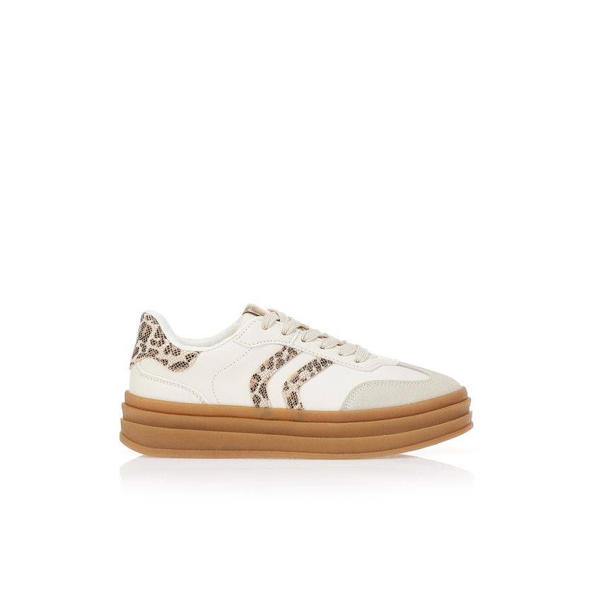 Αθλητικά μπεζ δερματίνη με σουετ animal print σχέδια ΜΠΕΖ