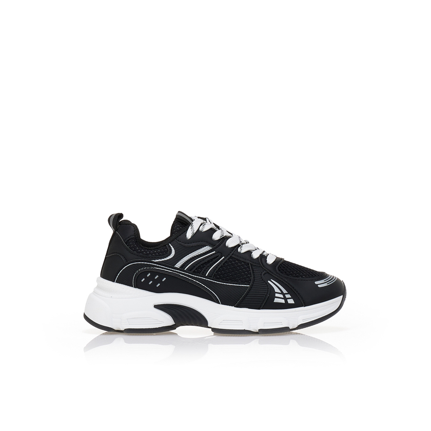 Αθλητικά μαύρα υφασμάτινα με ασημί λεπτομέρειες και chunky σόλα ΜΑΥΡΟ