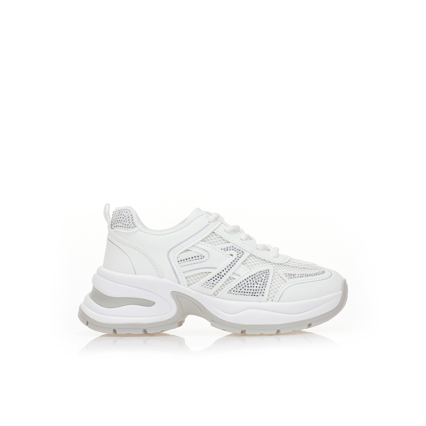 Αθλητικά λευκά υφασμάτινα με λευκές δερματίνη λεπτομέρειες και στρας ΛΕΥΚΟ