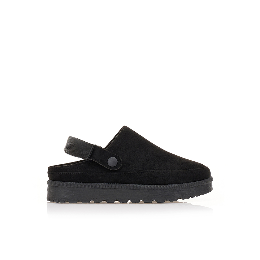 Παντόφλες μαύρες σουέτ με εσωτερική γούνα ΜΑΥΡΟ