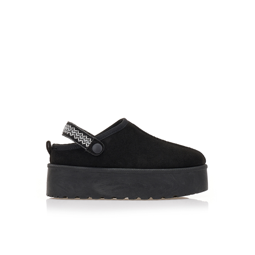 Παντόφλες μαύρες σουέτ δίπατες με εσωτερική γούνα ΜΑΥΡΟ