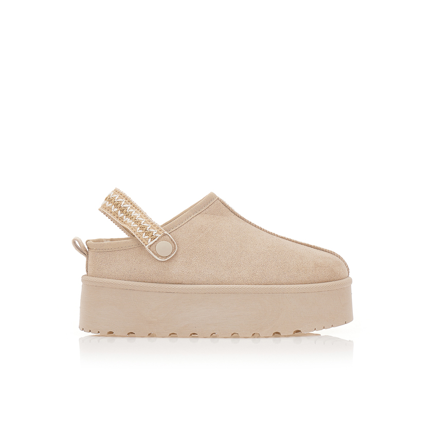 Παντόφλες μπεζ σουέτ δίπατες με εσωτερική γούνα ΜΠΕΖ