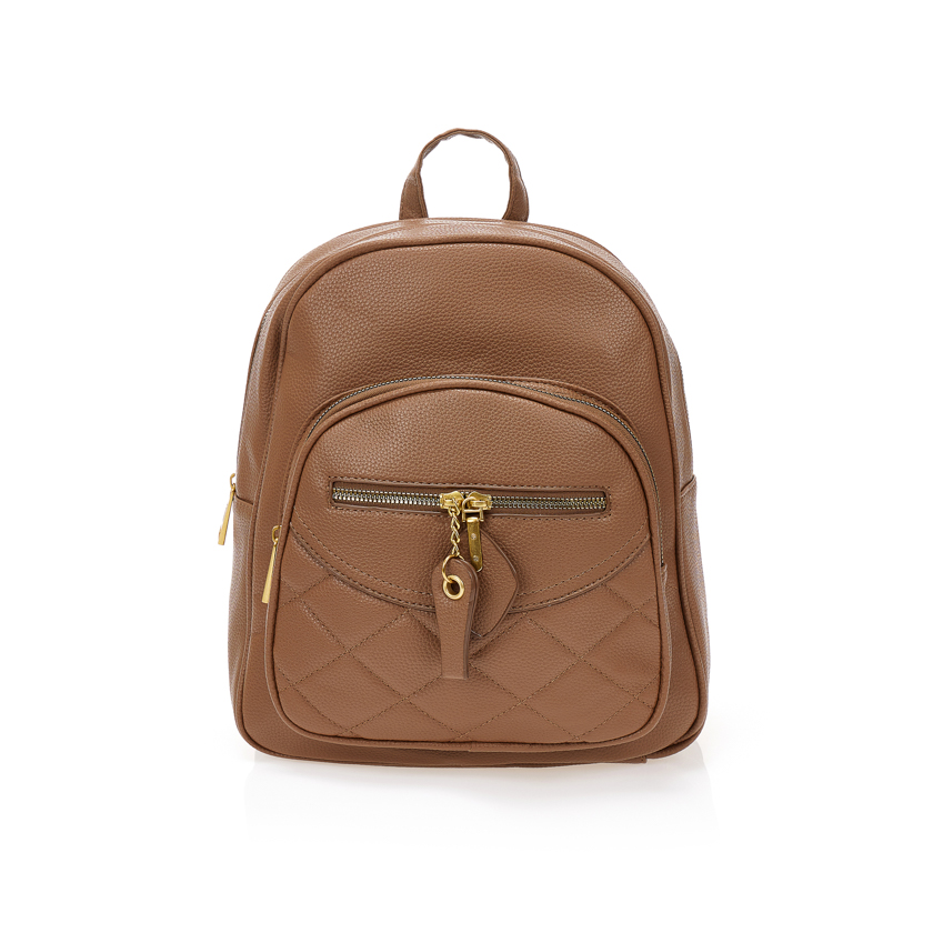 Tsoukalas Τσάντα πλάτης καφέ δερματίνη με πολλαπλές θήκες ΚΑΦΕ