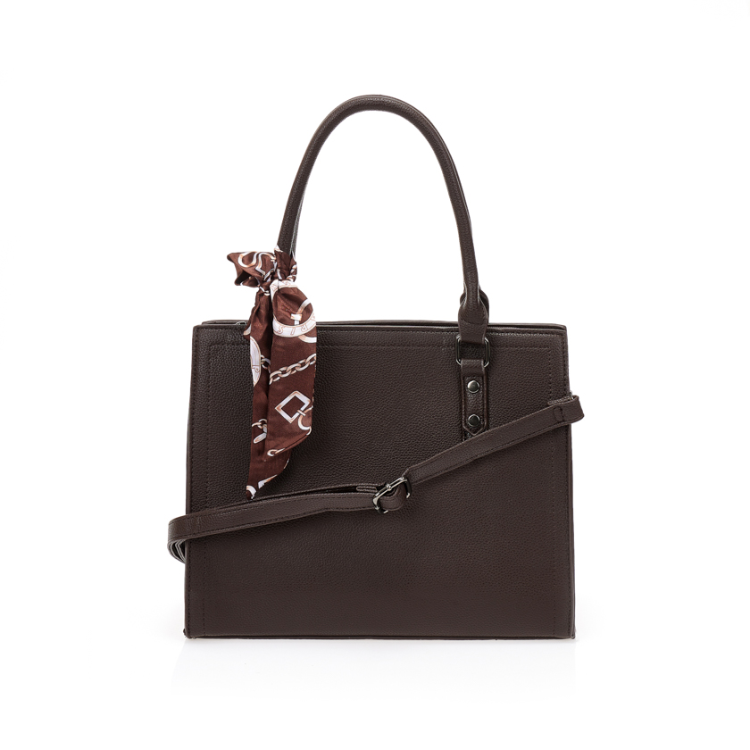 Τσάντα σκούρο καφέ με διακοσμητικό φουλάρι ΚΑΦΕ