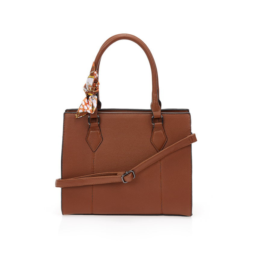 Καφέ τσάντα ώμου με διακοσμητικό μαντήλι ΚΑΦΕ