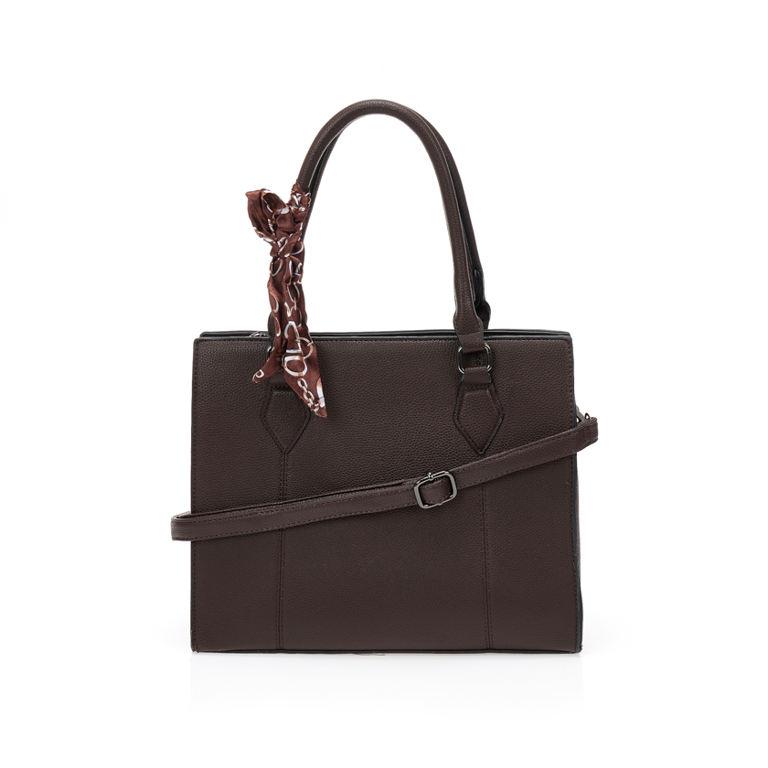 Tsoukalas Καφέ σκούρο τσάντα ώμου με διακοσμητικό μαντήλι ΤΑΜΠΑ