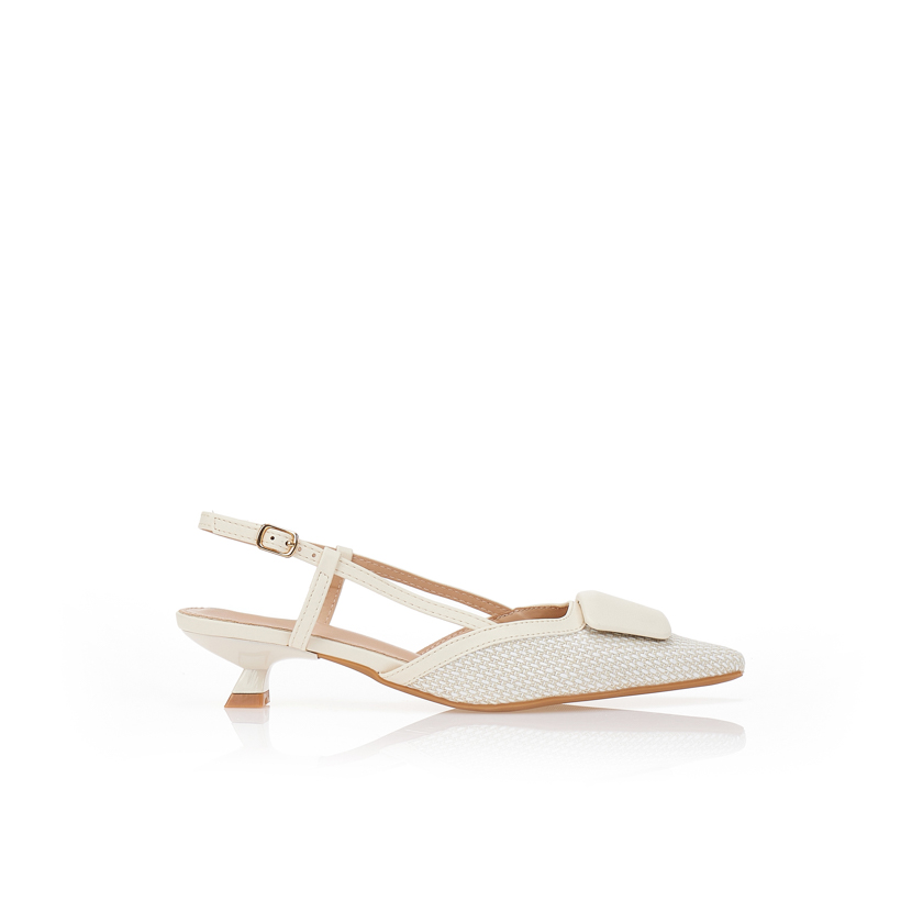 Γόβες ψάθινες και αγκράφα από δερματίνη ΛΕΥΚΟ