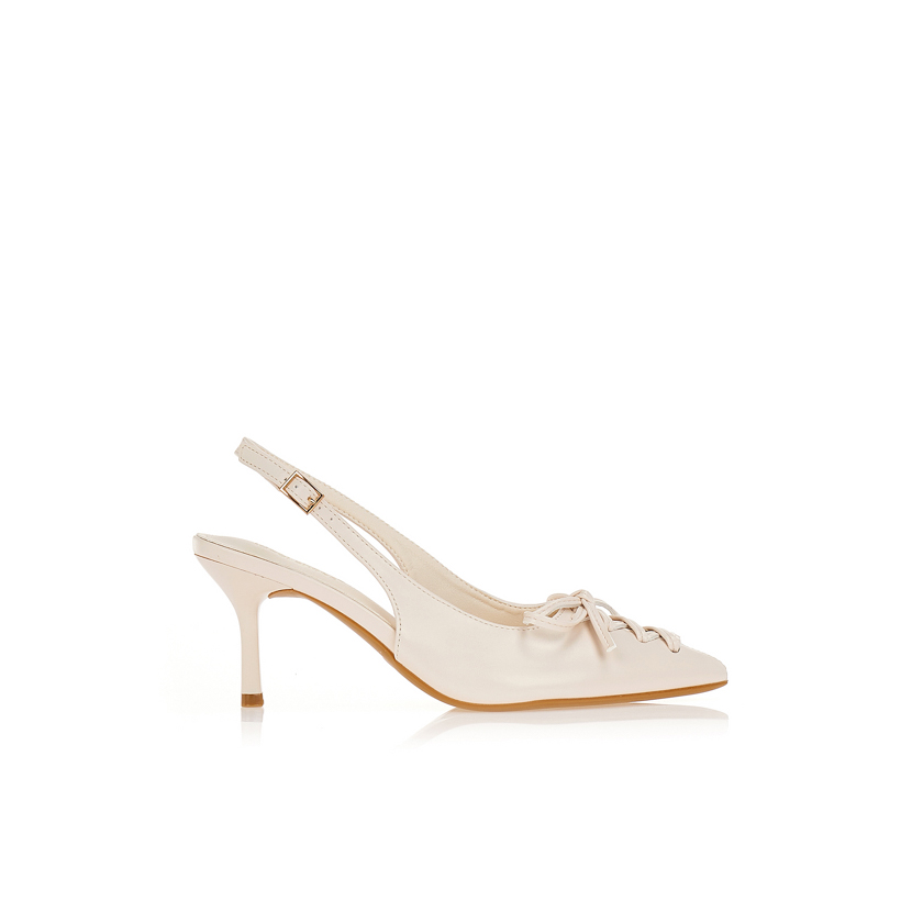 Γόβες μπεζ με δετό φιόγκο ΜΠΕΖ