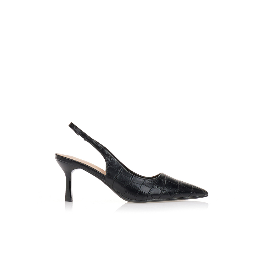 Γόβες μαύρες δερματίνη slingback ΜΑΥΡΟ
