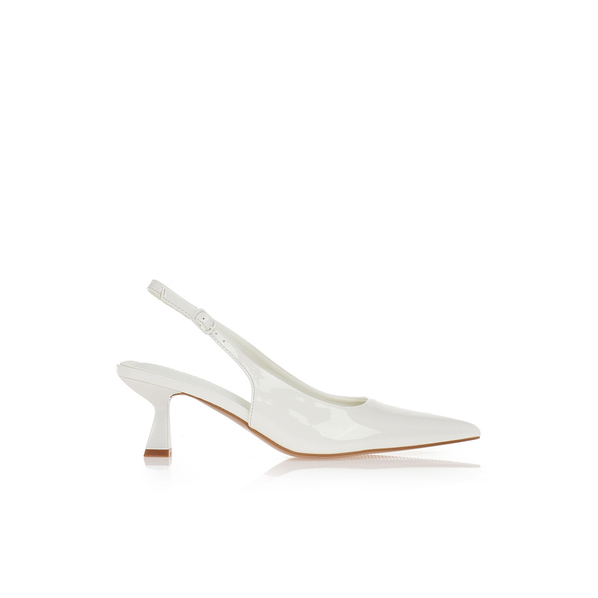 Γόβες slingback σε λουστρίνι ΛΕΥΚΟ