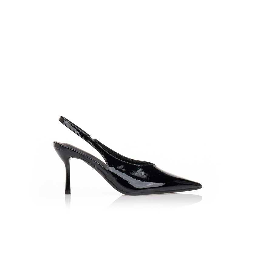 Γόβες λουστρίνι με λάστιχο ΜΑΥΡΟ