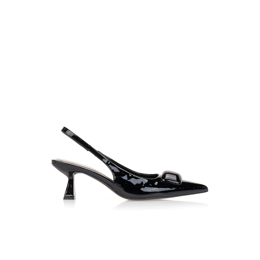 Γόβες μαύρες slingback με αγκράφα ΜΑΥΡΟ