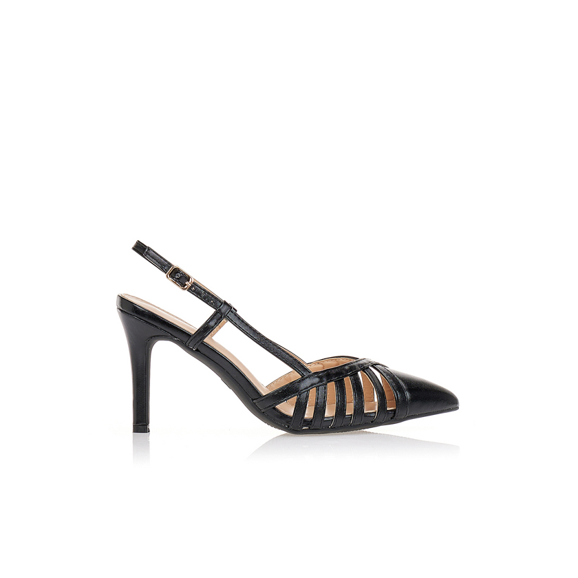 Tsoukalas Γόβες μαύρες με λουράκια ΜΑΥΡΟ