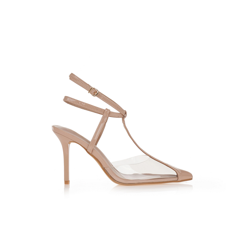 Γόβες nude με διαφάνεια και λουράκια NUDE