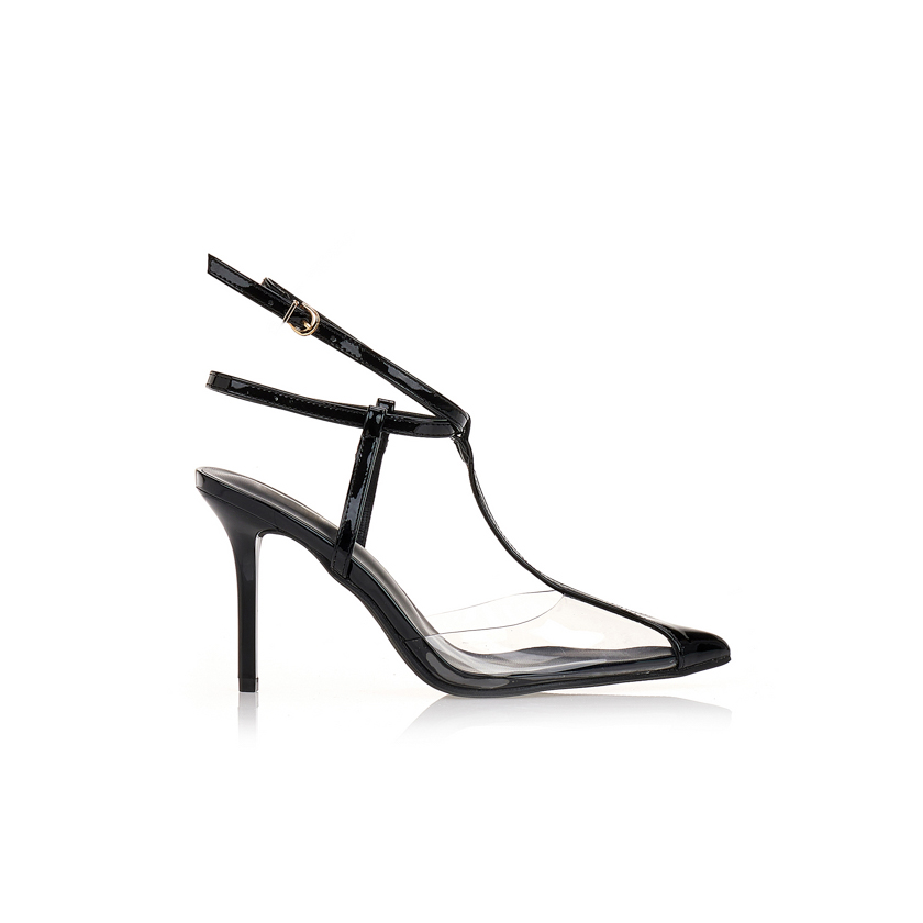 Γόβες black με διαφάνεια και λουράκια ΜΑΥΡΟ