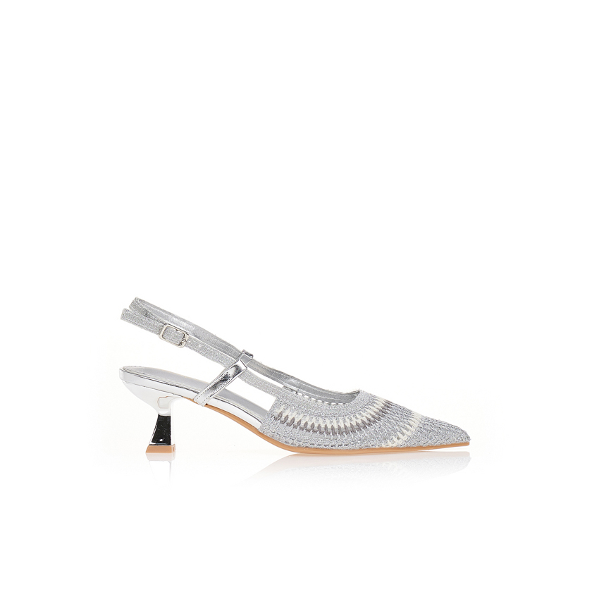 Γόβες ασημί πλεκτές με χαμηλό τακούνι ΑΣΗΜΙ