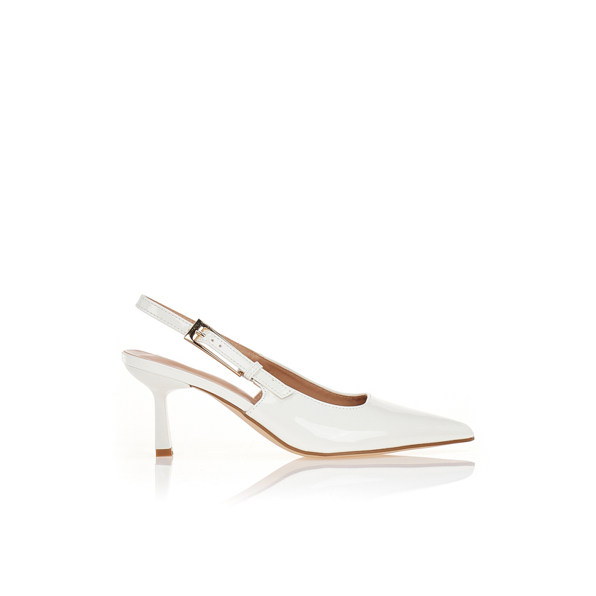 Γόβες slingback λουστρίνι σε λευκό χρώμα ΛΕΥΚΟ
