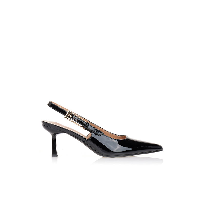 Γόβες slingback λουστρίνι σε μαύρο χρώμα ΜΑΥΡΟ