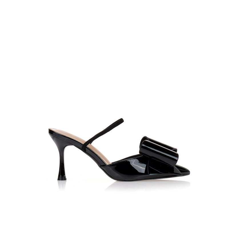 Γόβες μαύρες λουστρίνι slingback με φιόγκο ΜΑΥΡΟ