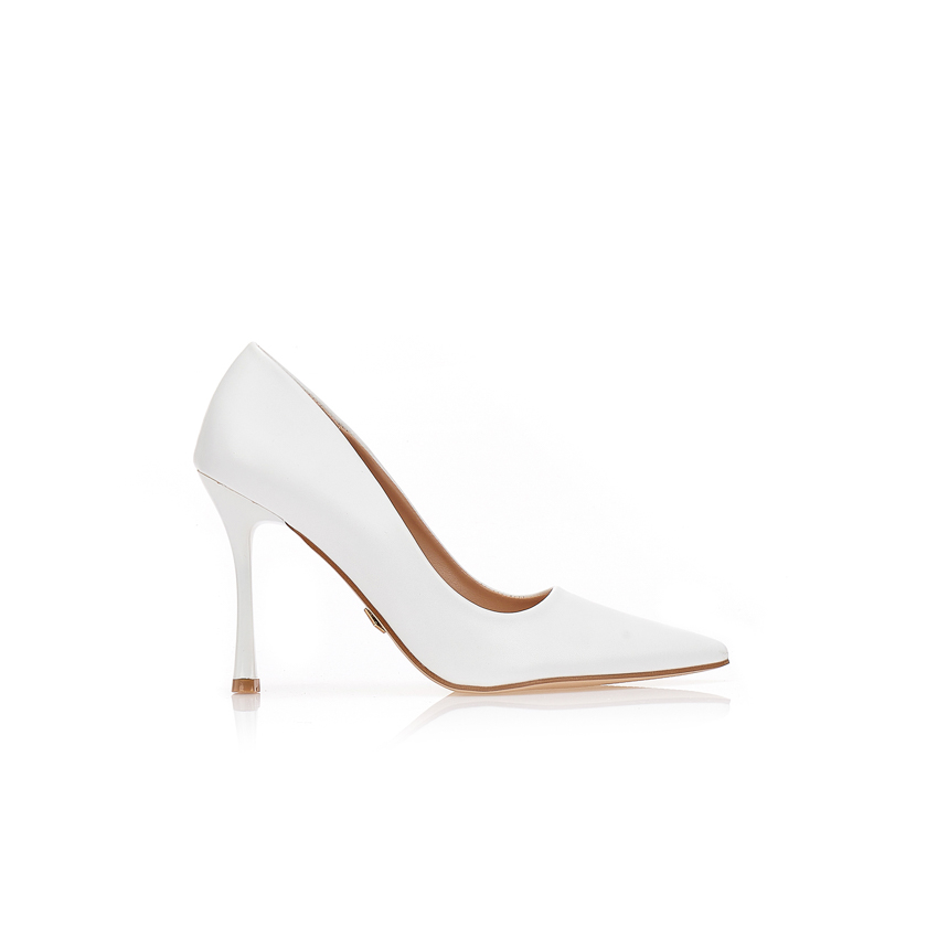 Tsoukalas Γόβες TSOUKALAS λευκές δερματίνη μυτερές ΛΕΥΚΟ