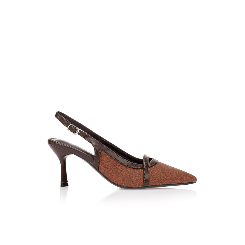 Γόβες κάμελ με καφέ λεπτομέρειες από δερματίνη ΚΑΦΕ