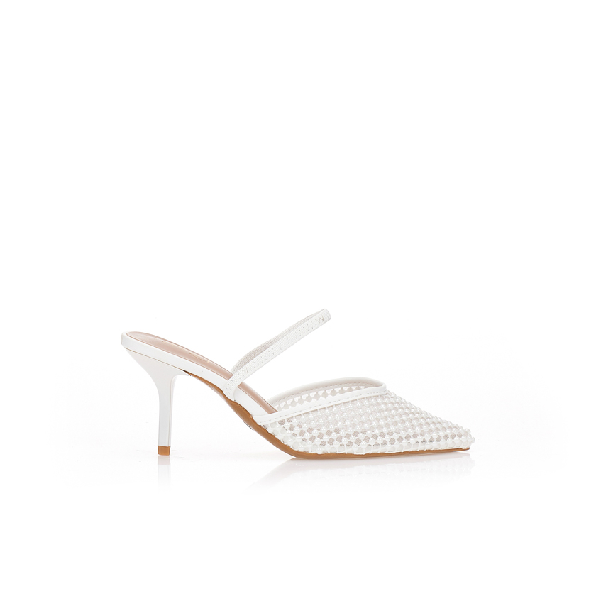 Γόβες με δίχτυ και διακοσμητικές χάντρες ΛΕΥΚΟ