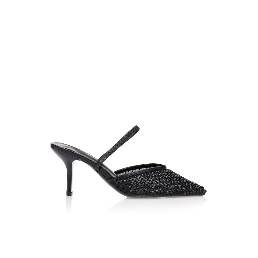 Γόβες με δίχτυ και διακοσμητικές χάντρες ΜΑΥΡΟ