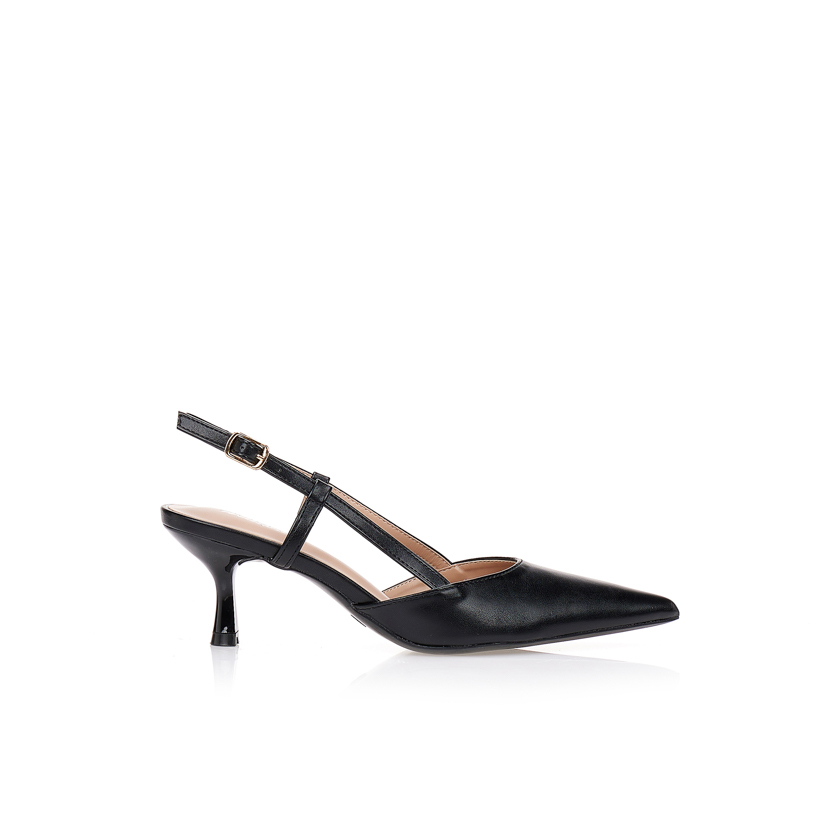 Γόβες μαύρες slingback με χαμηλό τακούνι ΜΑΥΡΟ