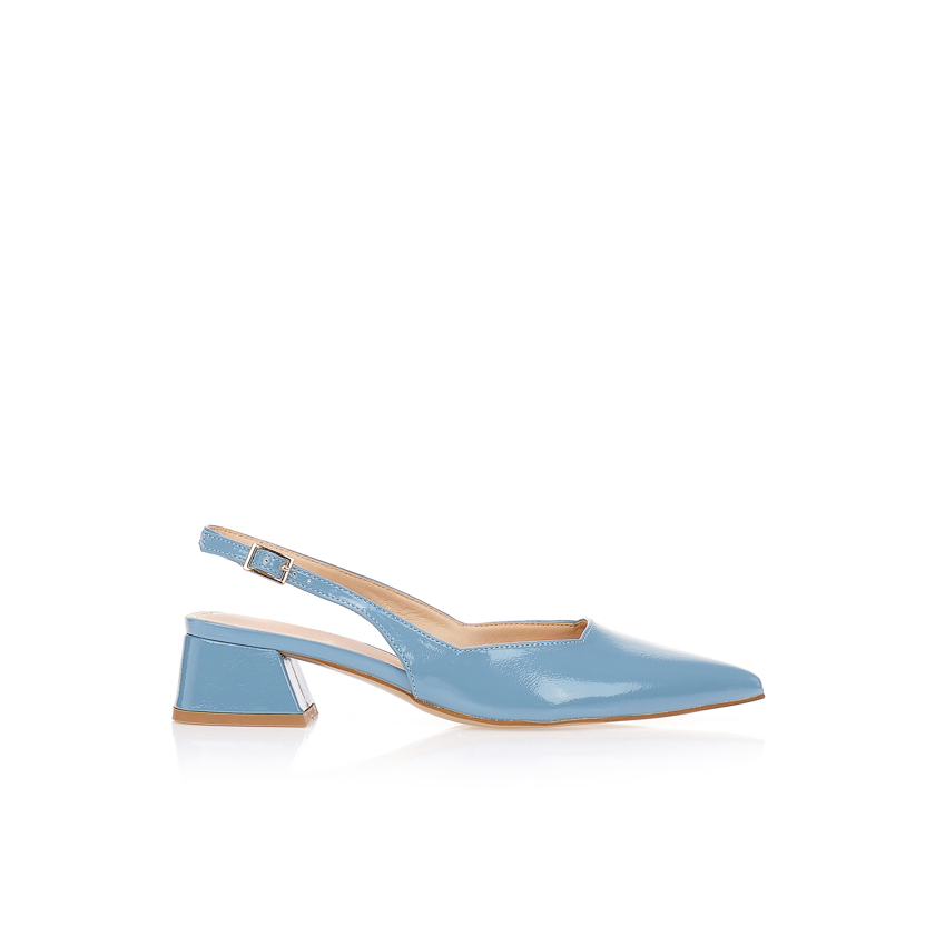 Γόβες λουστρίνι slingback με χοντρό τακούνι ΜΠΛΕ