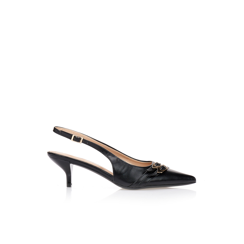 Γόβες μαύρες με λουράκια και αγκράφα ΜΑΥΡΟ