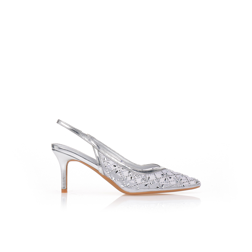 Γόβες με δαντέλα και λουλούδια από στρας ΑΣΗΜΙ