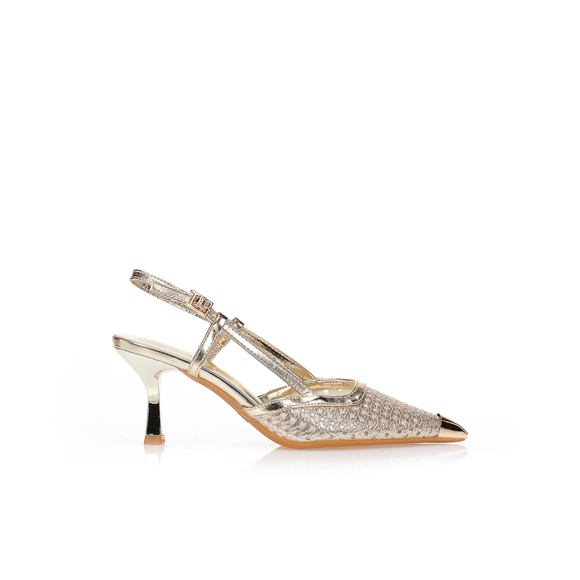 Γόβες χρυσές slingback με μεταλλική μύτη ΧΡΥΣΟ