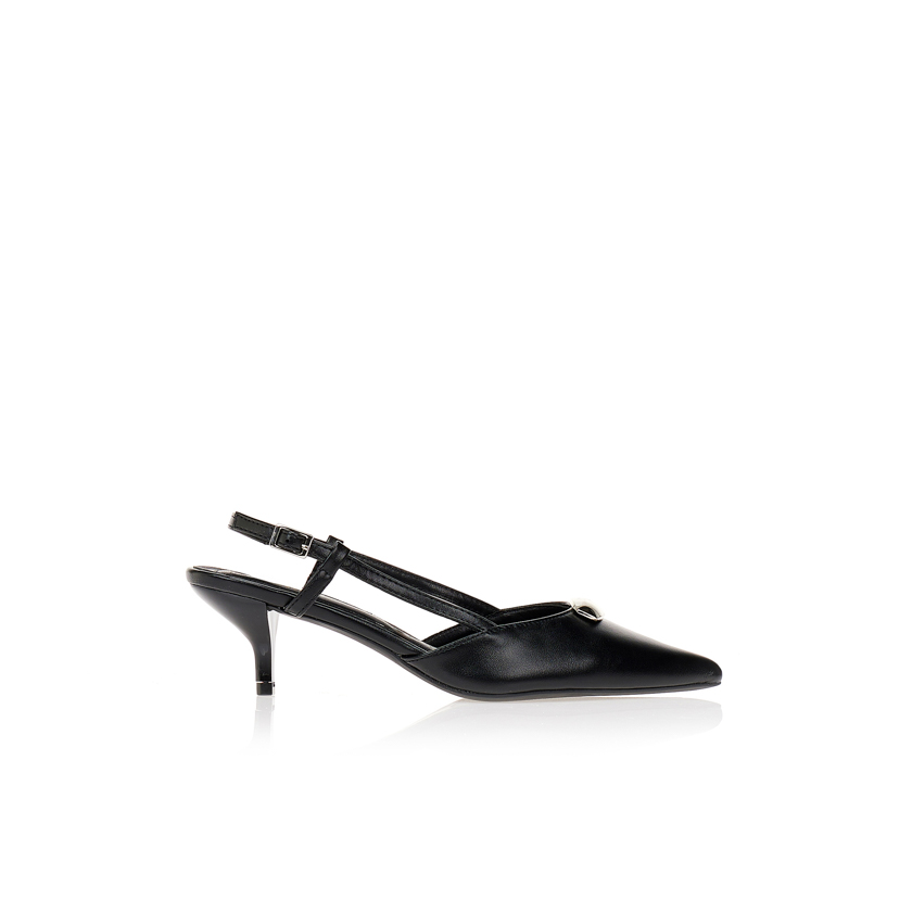 Tsoukalas Γόβες μυτερές με μεταλλική λεπτομέρεια ΜΑΥΡΟ