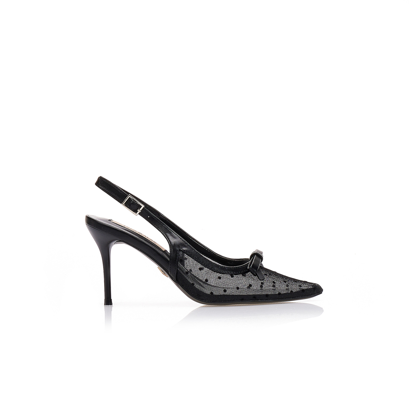 Γόβες TSOUKALAS πουά με φιόγκο ΜΑΥΡΟ