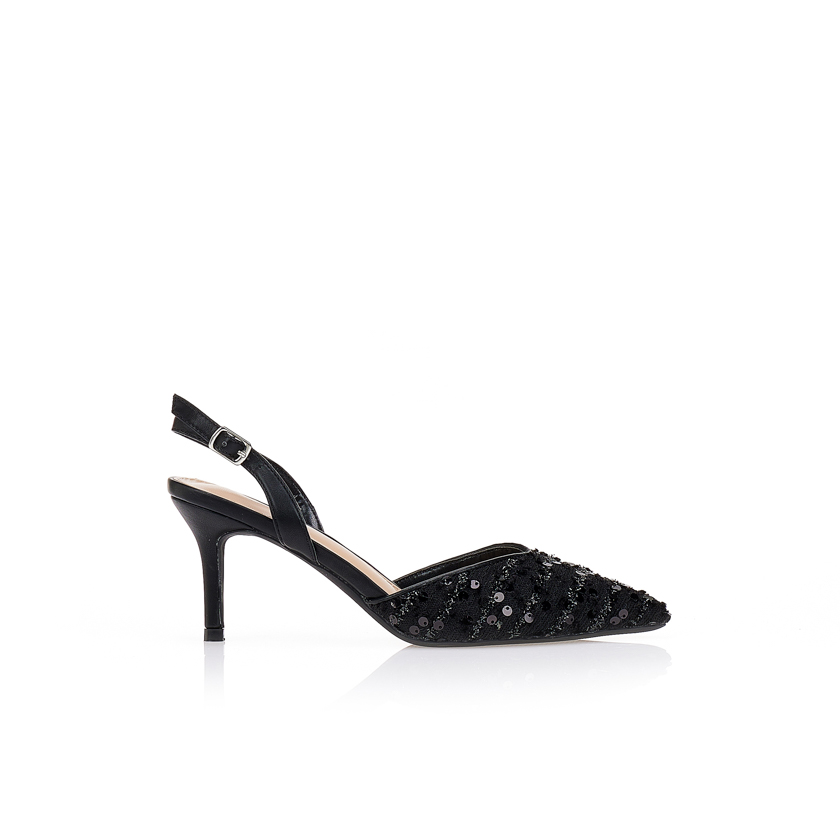 Γόβες μαύρες με δαντελένιο ύφασμα ΜΑΥΡΟ