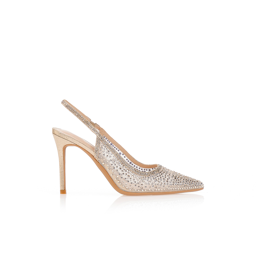 Γόβες με διαφάνεια και διακοσμητικά στρας ΧΡΥΣΟ