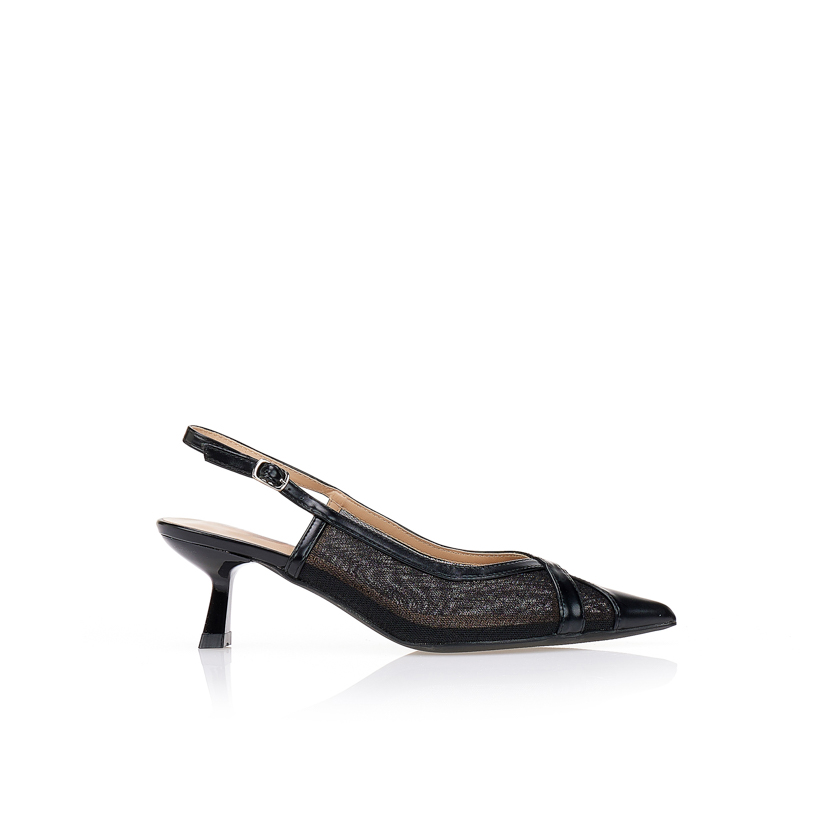 Γόβες διατρητές με λεπτομέρειες δερματίνης ΜΑΥΡΟ