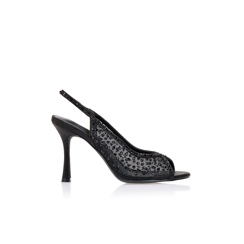 Γόβες με διαφάνεια και στρας ΜΑΥΡΟ