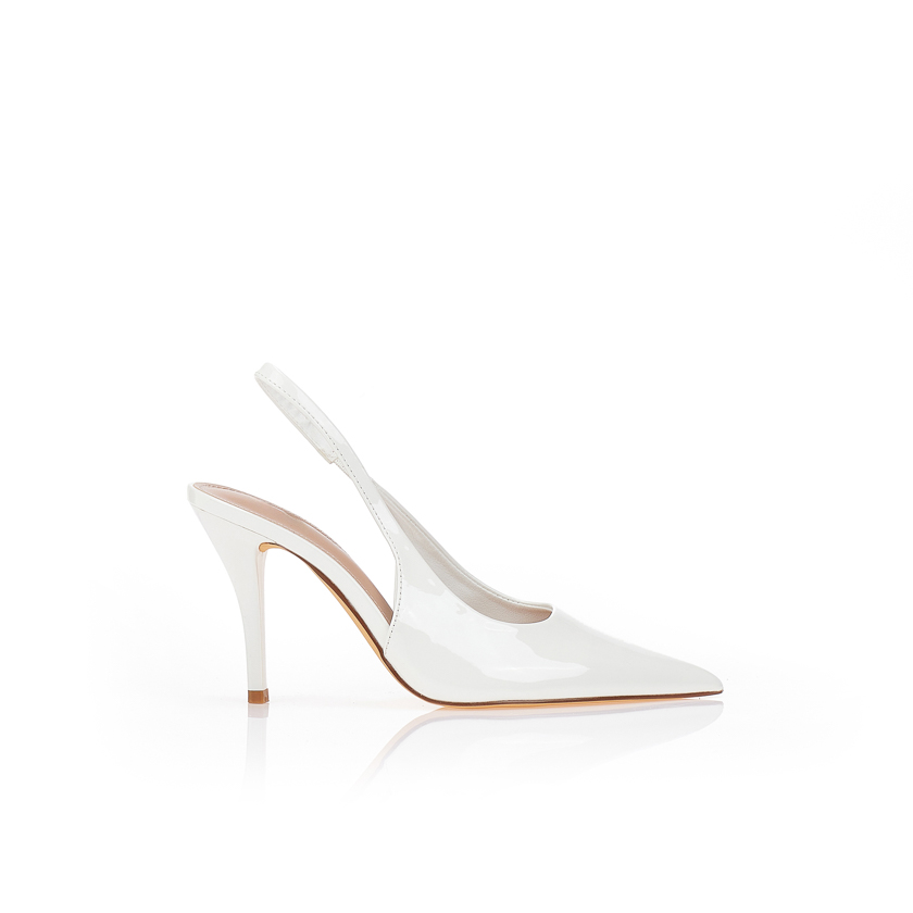 Γόβες slingback λουστρίνι μυτερές ΛΕΥΚΟ