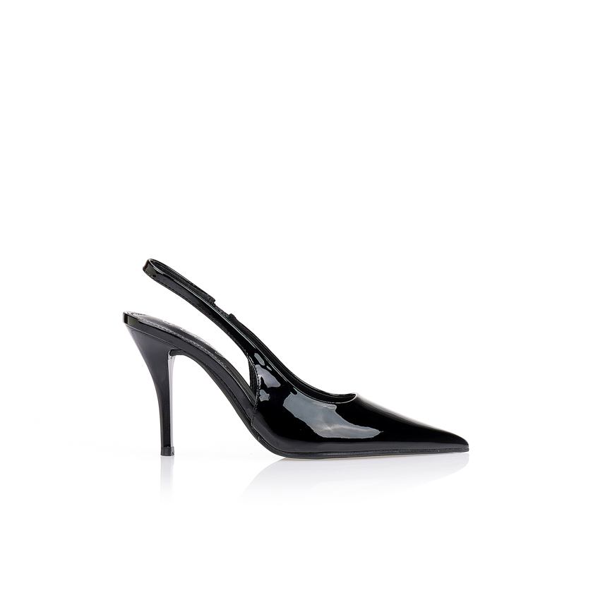 Γόβες slingback λουστρίνι μυτερές ΜΑΥΡΟ