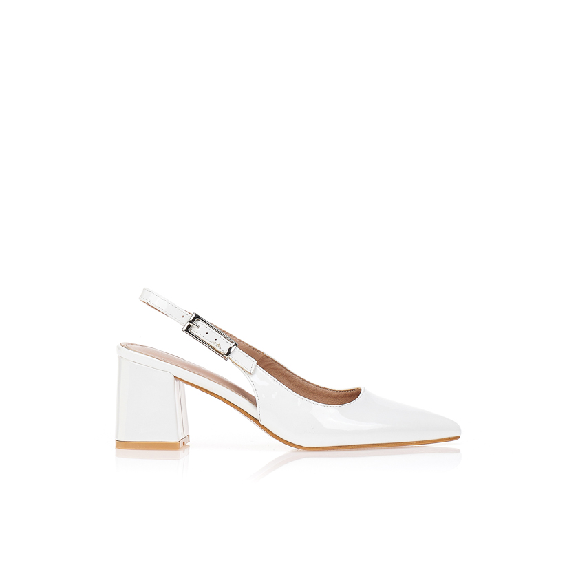 Γόβες λουστρίνι με χοντρό τακούνι ΛΕΥΚΟ