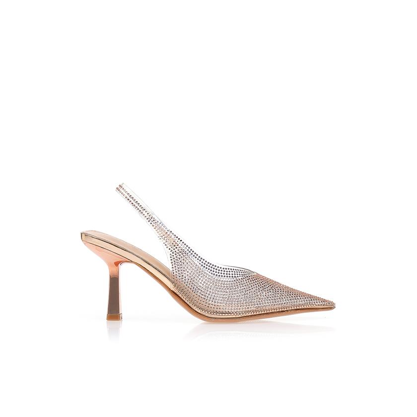 Γόβες slingback με διαφάνεια και στρασάκια ΜΠΡΟΝΖΕ