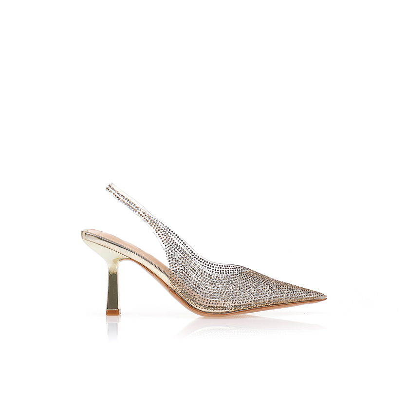 Γόβες slingback με διαφάνεια και στρασάκια ΧΡΥΣΟ