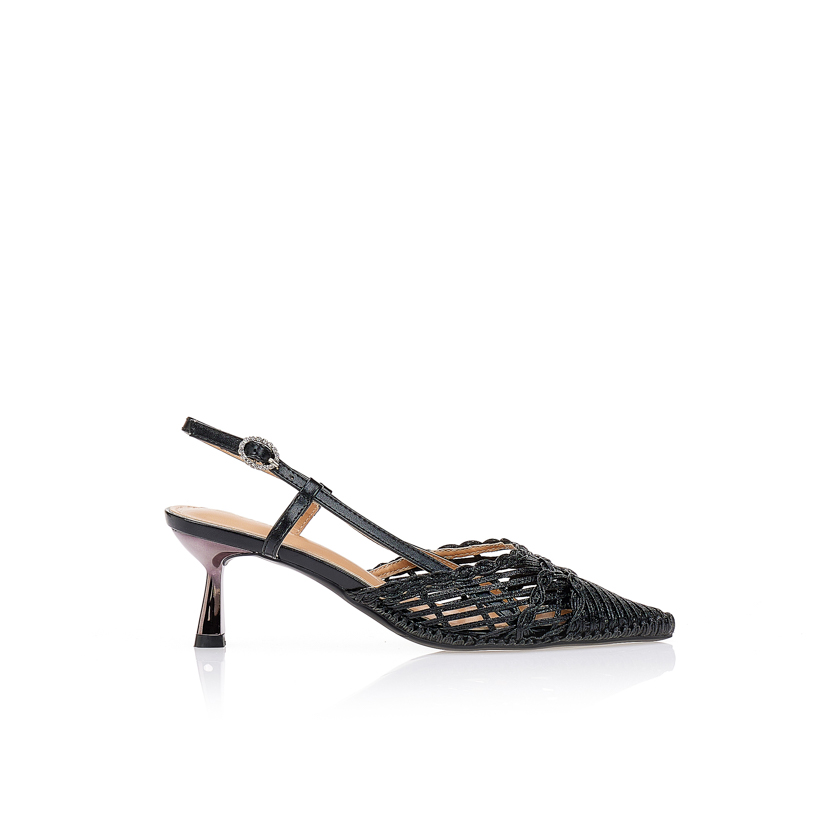 Γόβες μαύρες με πλεκτό σχέδιο ΜΑΥΡΟ