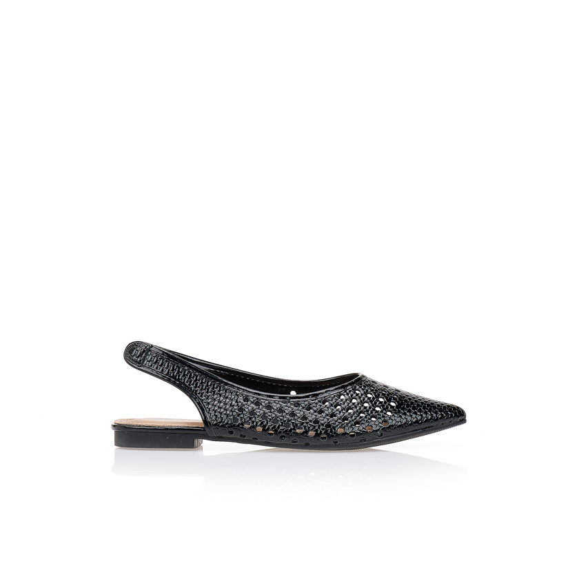 Γόβες ψάθινες με πλεκτο σχέδιο ΜΑΥΡΟ