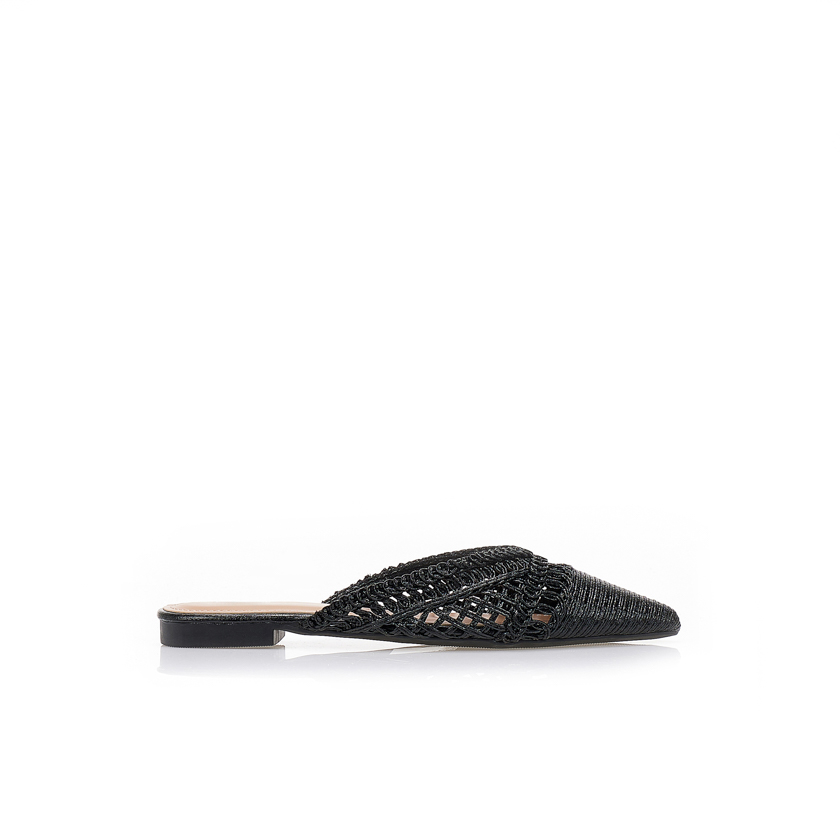 Mules ψάθινα με ιδιαίτερο σχέδιο ΜΑΥΡΟ