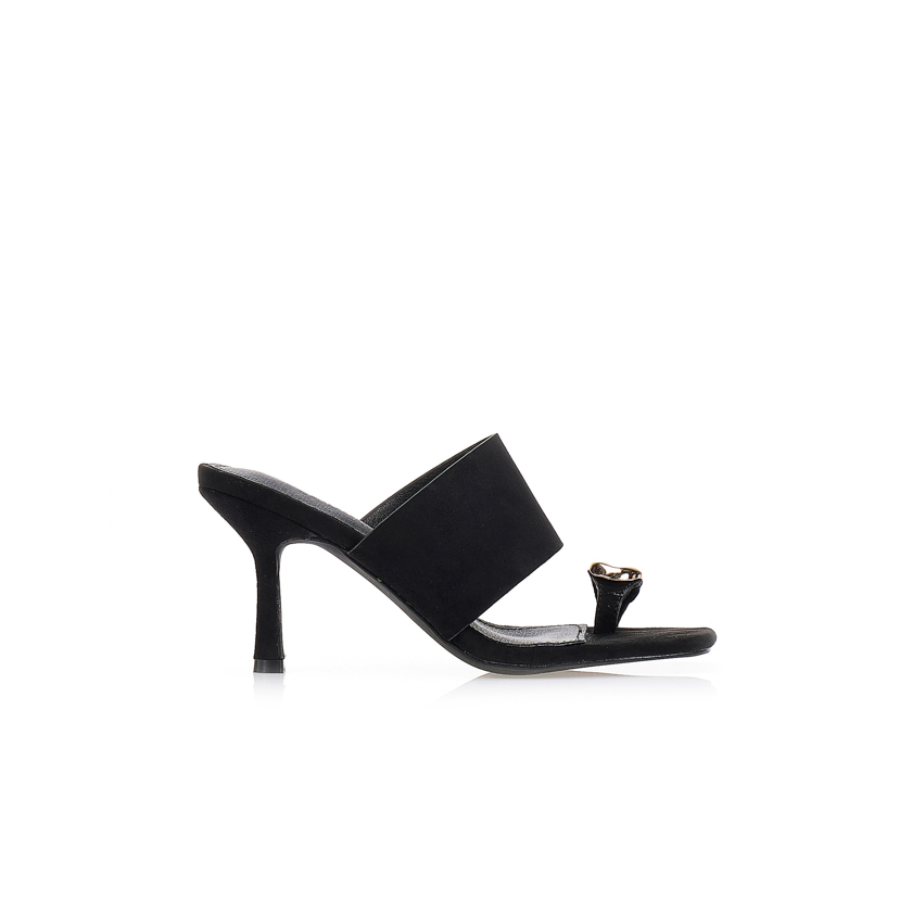 Πέδιλα mules σουέτ με αγκράφα δαχτυλίδι ΜΑΥΡΟ