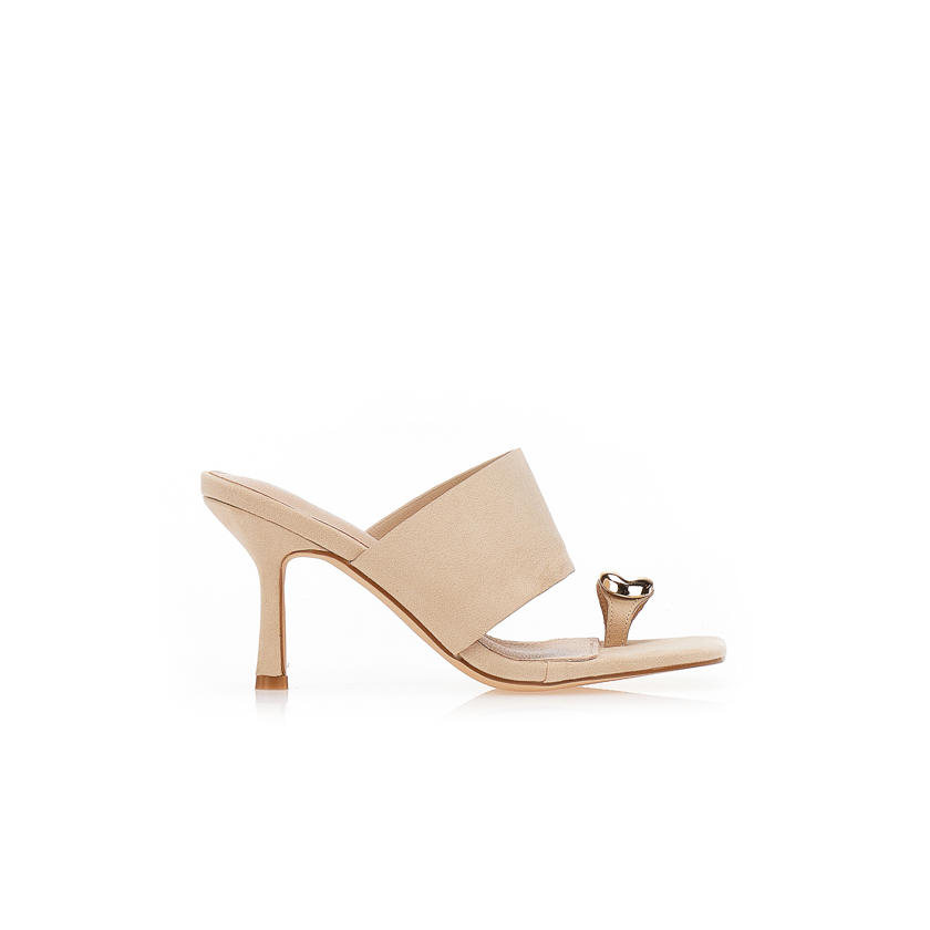 Πέδιλα mules σουέτ με αγκράφα δαχτυλίδι ΜΠΕΖ