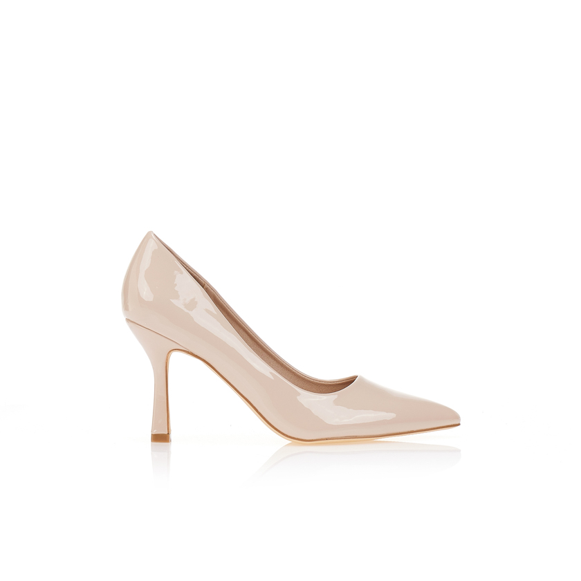 Γόβες nude λουστρίνι με λεπτό τακούνι NUDE