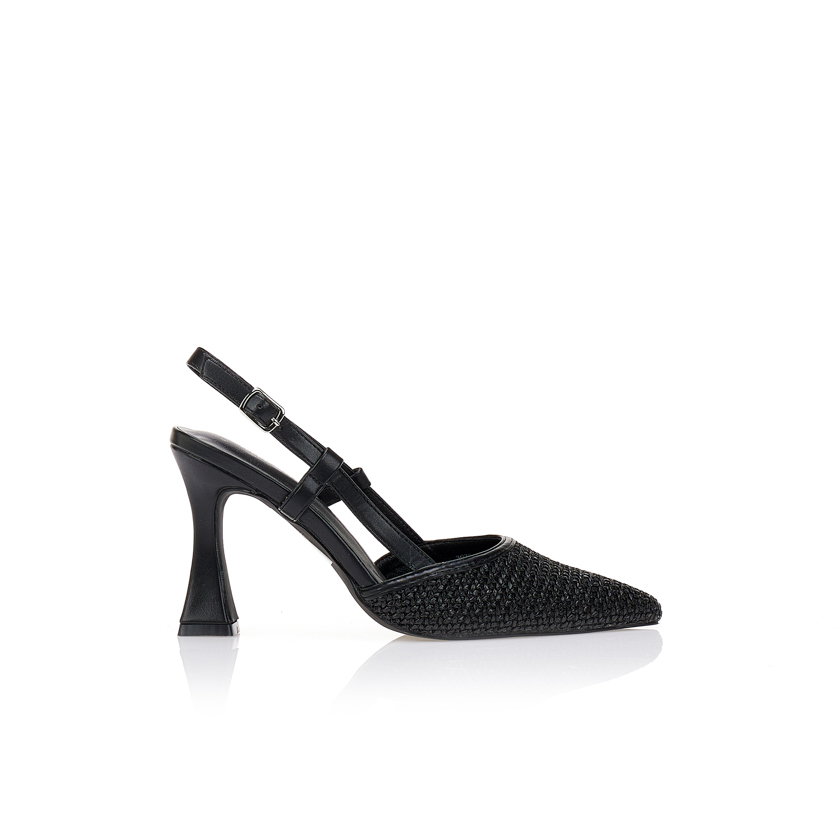 Γόβες μαύρες με ψάθινη μύτη ΜΑΥΡΟ